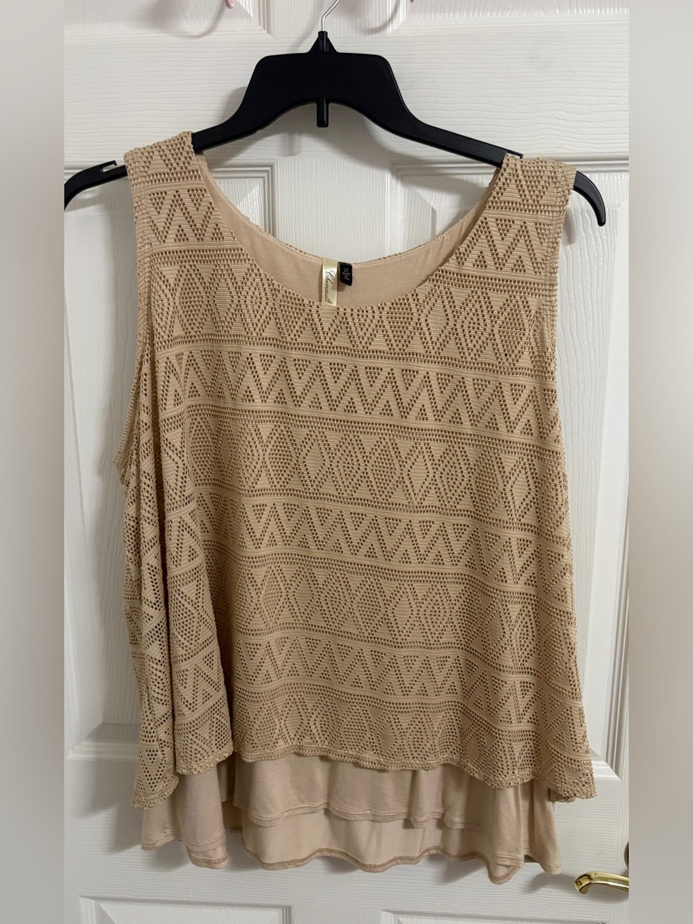 Chenault Beige Crochet Layered Tank Top